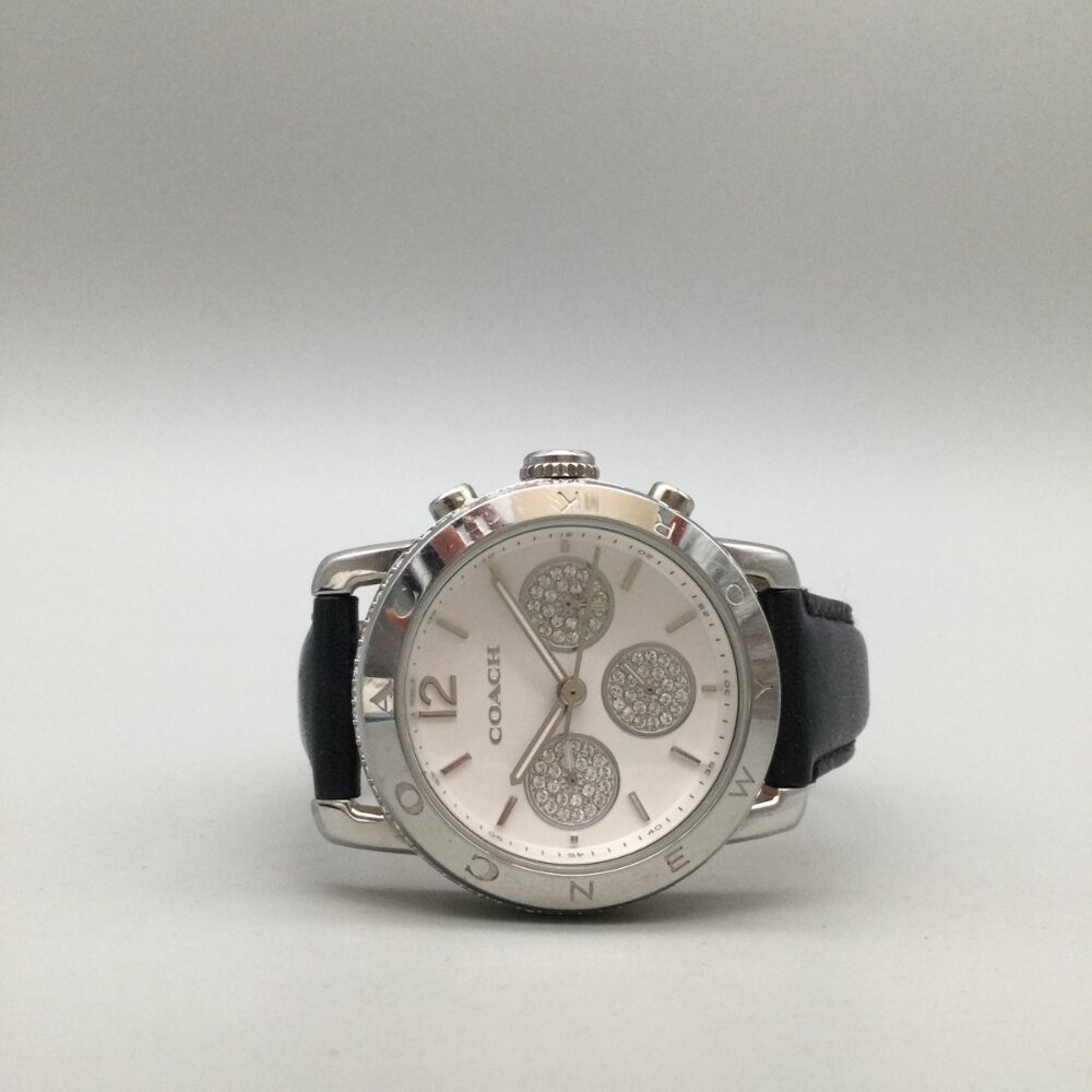 Coach Legacy Sport Chronograph Watch Women 36mm Silver Tone Leather New Battery - Picture 5 of 15